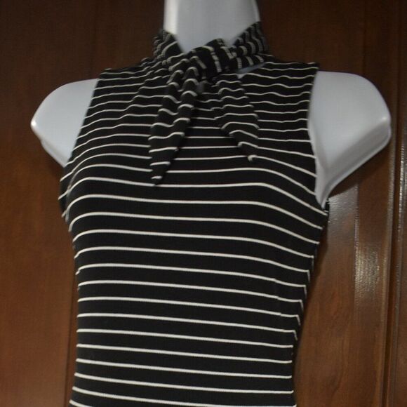 Paige Sparrow Striped Sleeveless Tie Neck Bodysuit Size XS Black White - Picture 11 of 16